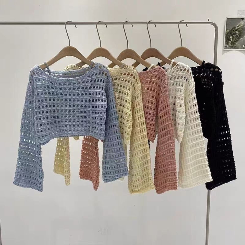 Crop Top Crochet - Dames zomer gebreide trui, Franse stijl,