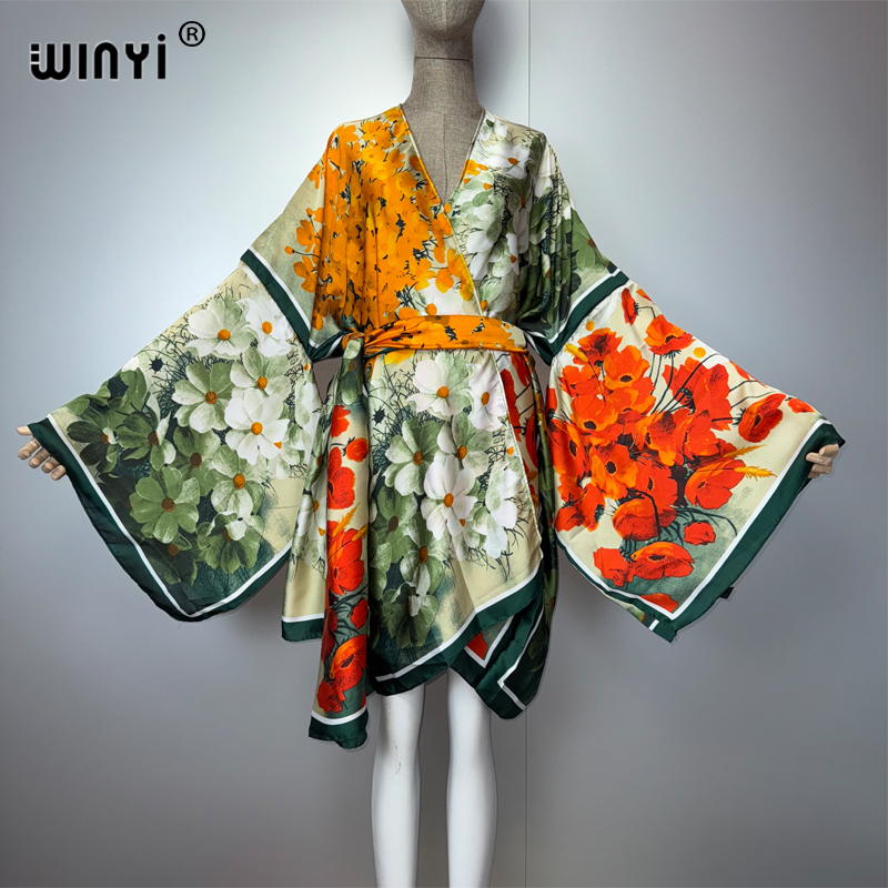 Cover Up Kaftan - WINYI zomer kimonosilk gevoel korte vest