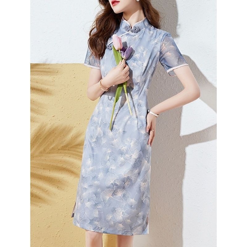 Dames Lichtblauwe Cheongsam-ju - Midi Skirt Floral recensie en prijs