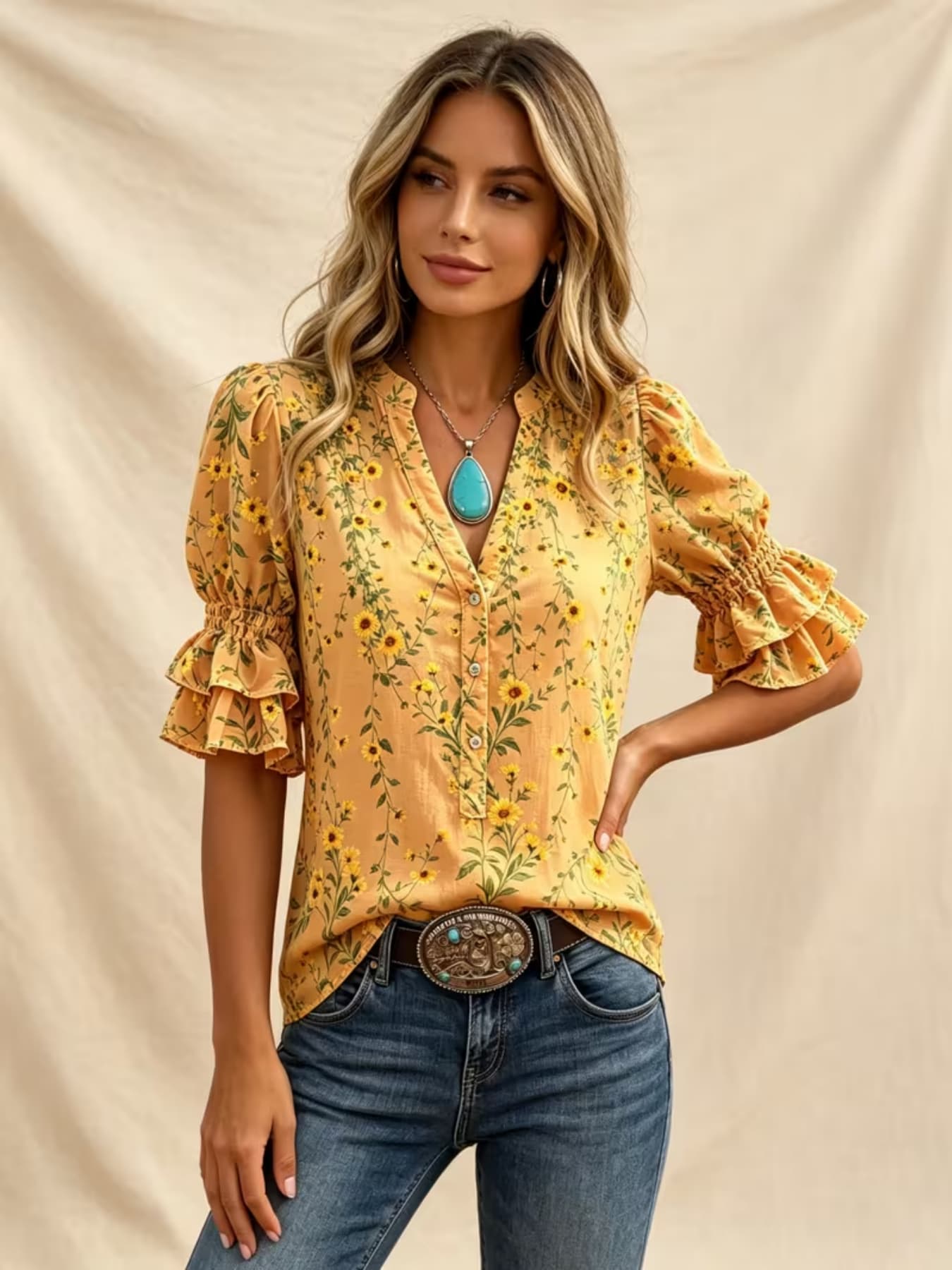 Dames Cowgirl Western Blouse m - Romper Floral Print recensie en prijs